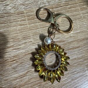 Gold Sunflower Keychain with Pearl Accent